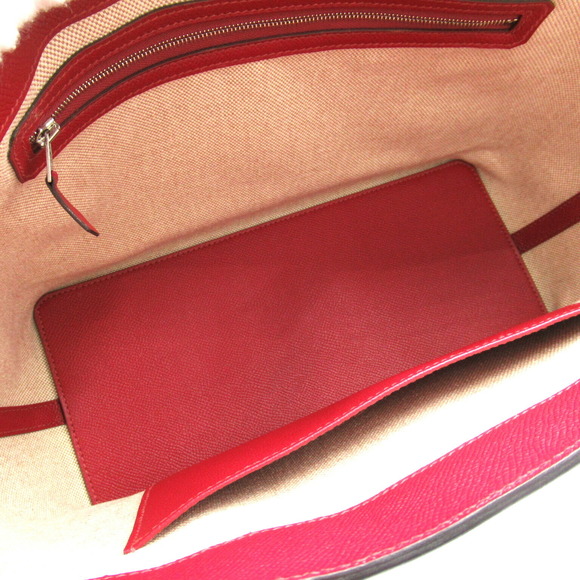 HERMES Maxi Cabas Tote Bag Leather Vogue Color Blue Red Rouge Grena - Picture 5 of 9